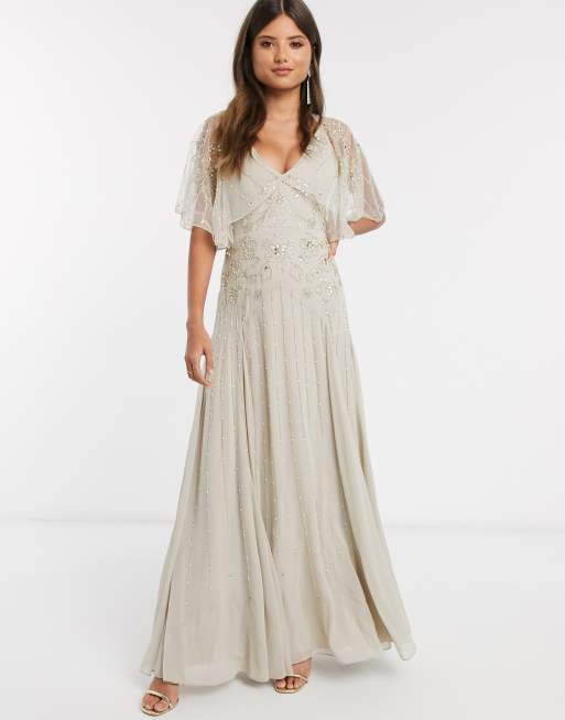 ASOS DESIGN drape back maxi dress with delicate floral embellishment in  taupe | ASOS