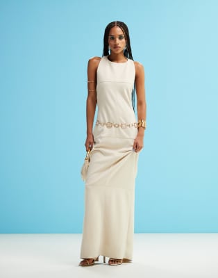 Asos Design Drape Back Suede Midi Dress In White