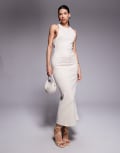 [ASOS DESIGN] ASOS DESIGN drape back suede midi dress in cream-White 16 CREAM