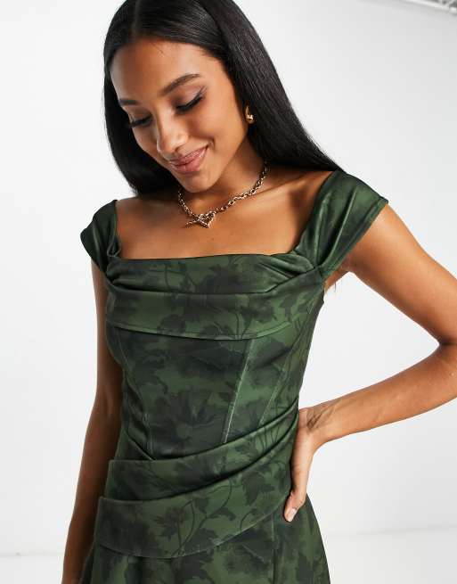 Green bardot shop prom dress