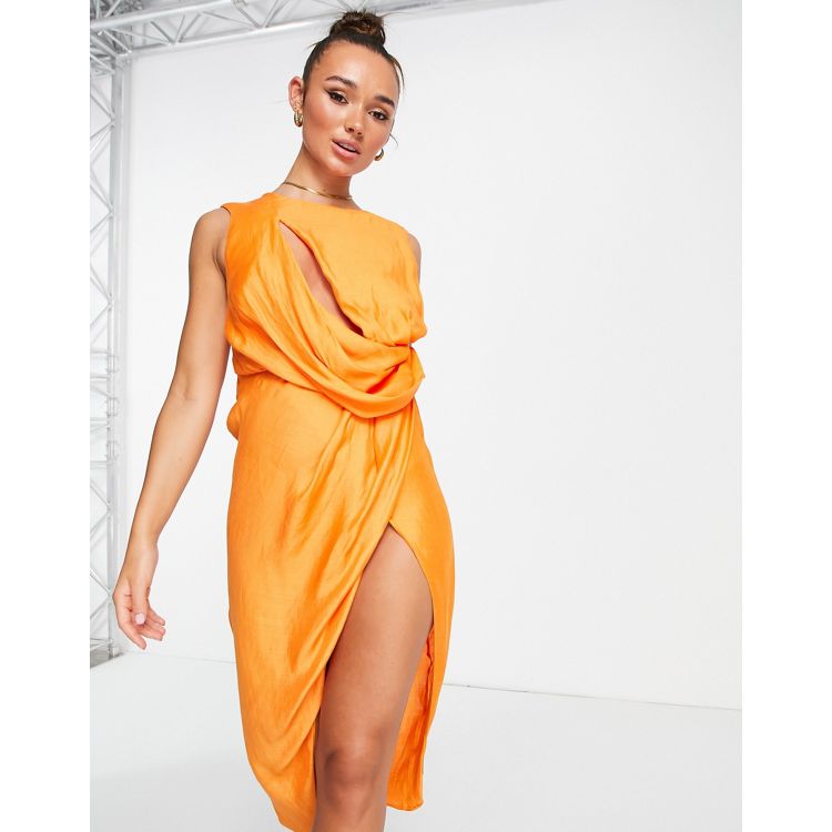 ASOS DESIGN Seamed Corset Satin Midi Dress In Ginger-Orange for Women
