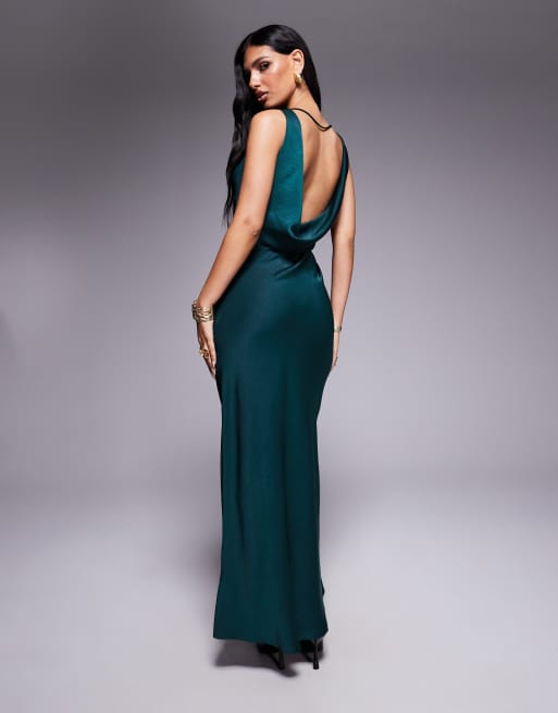 ASOS DESIGN draped bodice satin maxi dress with cowl back detail in teal