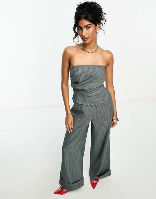 Washed Charcoal Bandeau Denim Jumpsuit