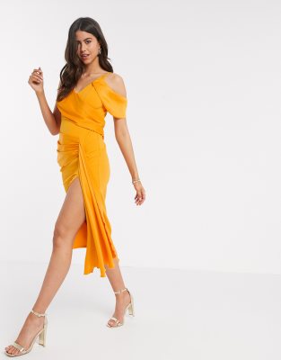 asos orange midi dress