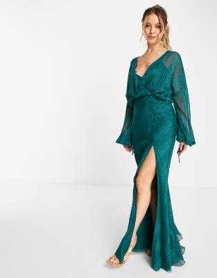 ASOS DESIGN drape detail maxi dress with button detail in satin stripe - ASOS Price Checker