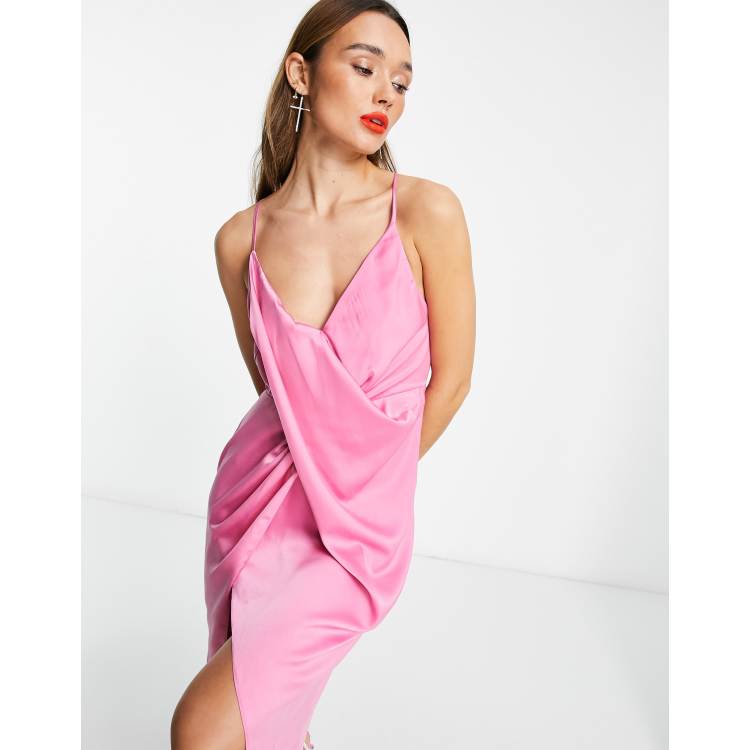 ASOS Design Draped Strapless Midi Dress in Light Pink