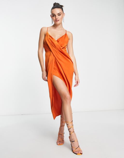 ASOS DESIGN one shoulder satin bodysuit in rust