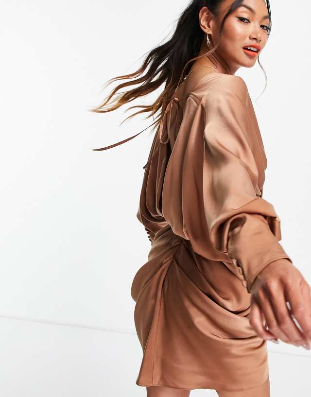 ASOS DESIGN drape detail wrap dress with batwing sleeve