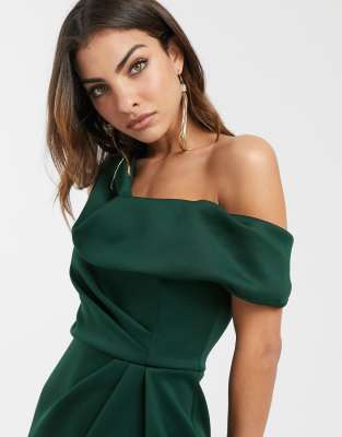 asos design fallen shoulder midi pencil dress