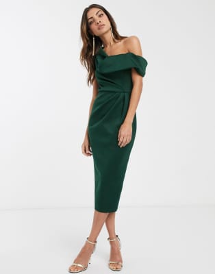 green off the shoulder dress