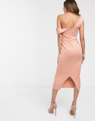 asos fallen shoulder midi pencil dress