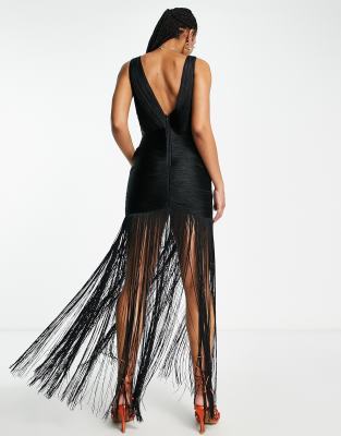 black fringe maxi dress