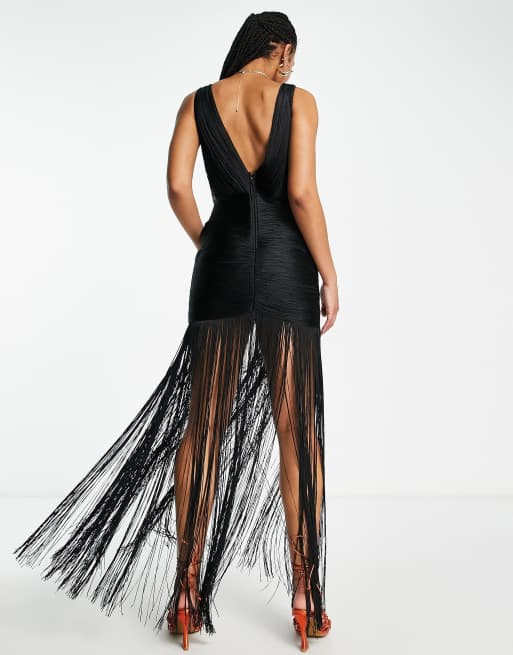 Black dress best sale with fringe bottom