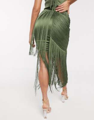 ASOS DESIGN drape fringe maxi skirt two 