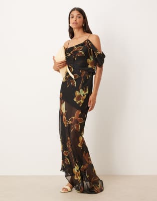 Asos Design Drape Front Chiffon Maxi Dress In Multi