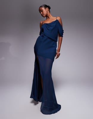 drape front chiffon maxi dress in navy