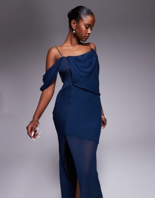 Asos Design Drape Front Chiffon Maxi Dress In Blue