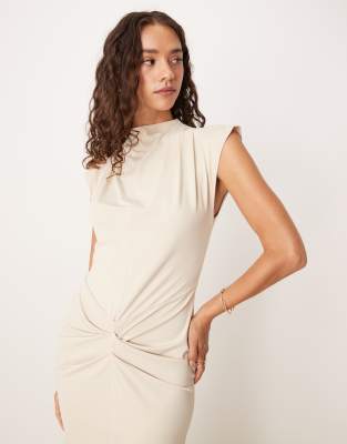 Asos Design Drape Front Midi Dress In Gray