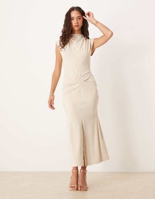 ASOS DESIGN drape front midi in pebble