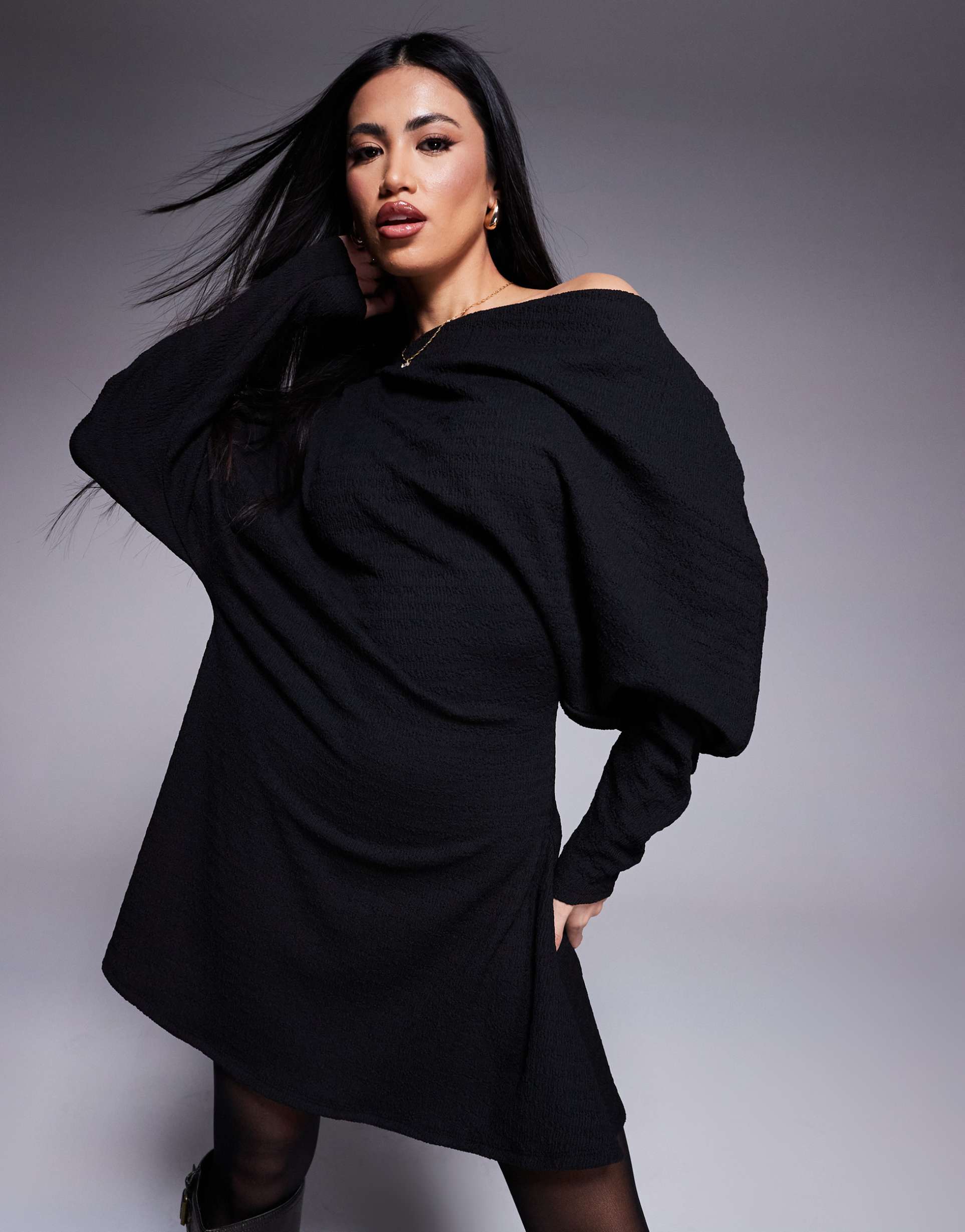 asos design drape front mini dress in black