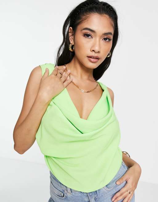 ASOS DESIGN drape front sleeveless top with tie shoulders in green