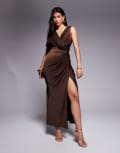 [ASOS DESIGN] ASOS DESIGN drape front split detail maxi dress in chocolate-Brown 8 Chocolate