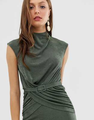 belted wrap front midi dress