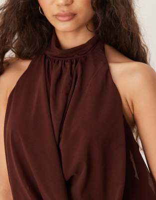 Asos Design Drape Halter Neck Top In Brown
