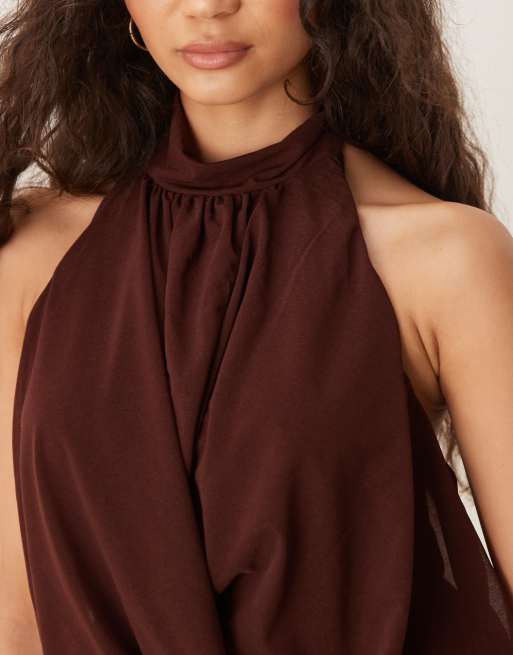 ASOS DESIGN drape halter neck top in chocolate