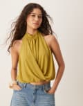 [ASOS DESIGN] ASOS DESIGN drape halter neck top in olive green S Olive Green