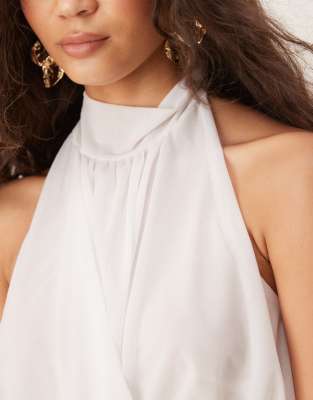 Asos Design Drape Halter Neck Top In White