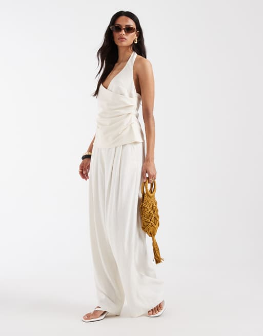 ASOS DESIGN drape halter top in ivory co-ord, 2 of 4