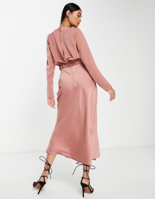 midi satin long sleeve dress