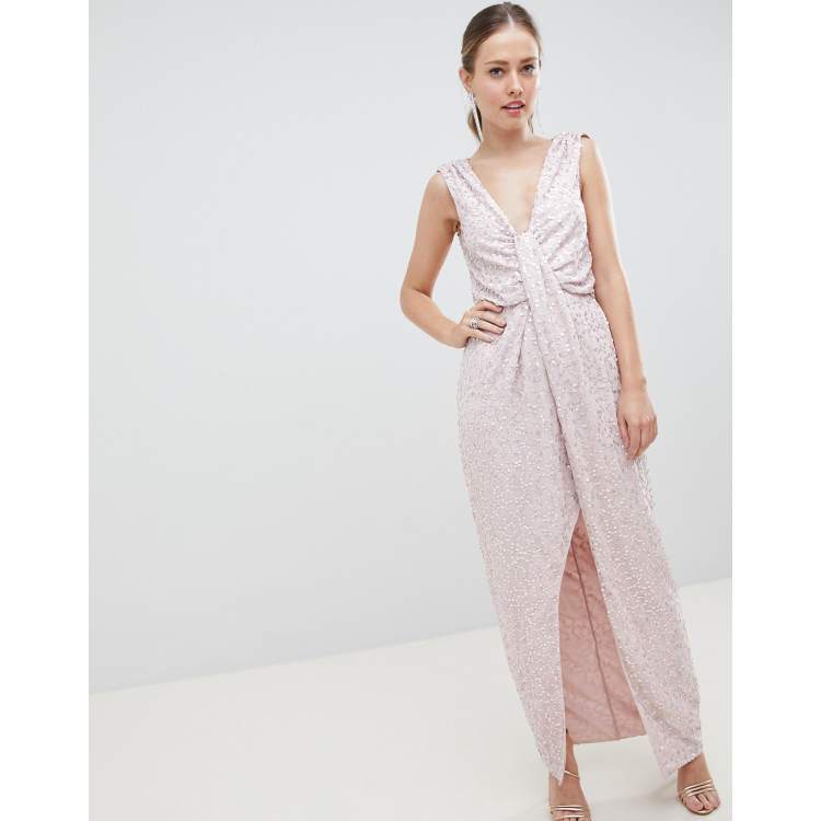 asos design tulle scatter sequin maxi dress ASOS DESIGN drape knot front scatter embellished sequin maxi dress