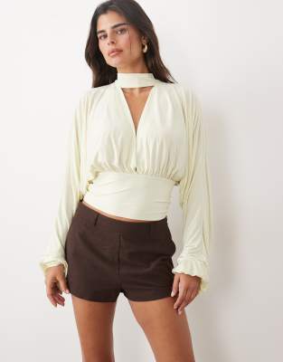 Asos Design Drape Long Sleeve Top In White