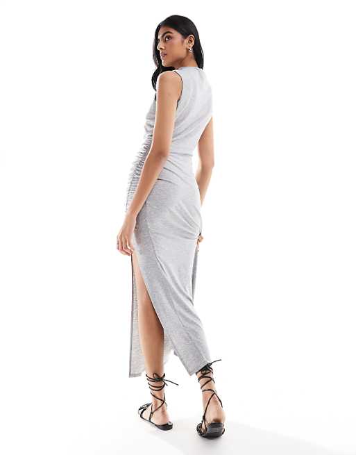 ASOS DESIGN drape midi dress in light gray heather | ASOS ASOS DESIGN drape midi dress in light gray heather | ASOS