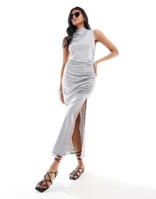 ASOS DESIGN drape midi dress in light grey marl