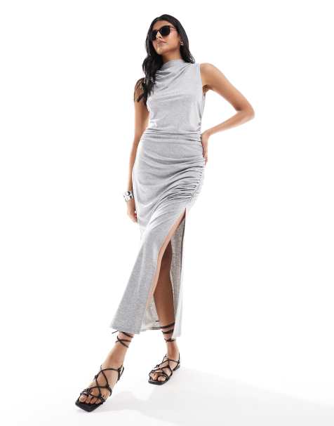 ASOS DESIGN drape midi dress in light grey marl - view 1