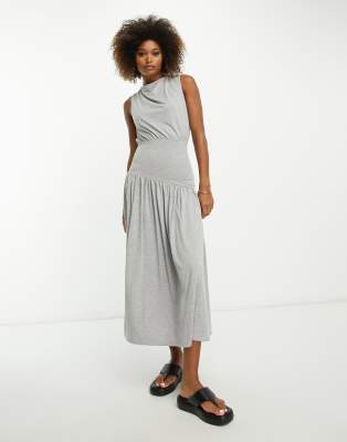 Draped jersey dress - Light grey marl - Ladies