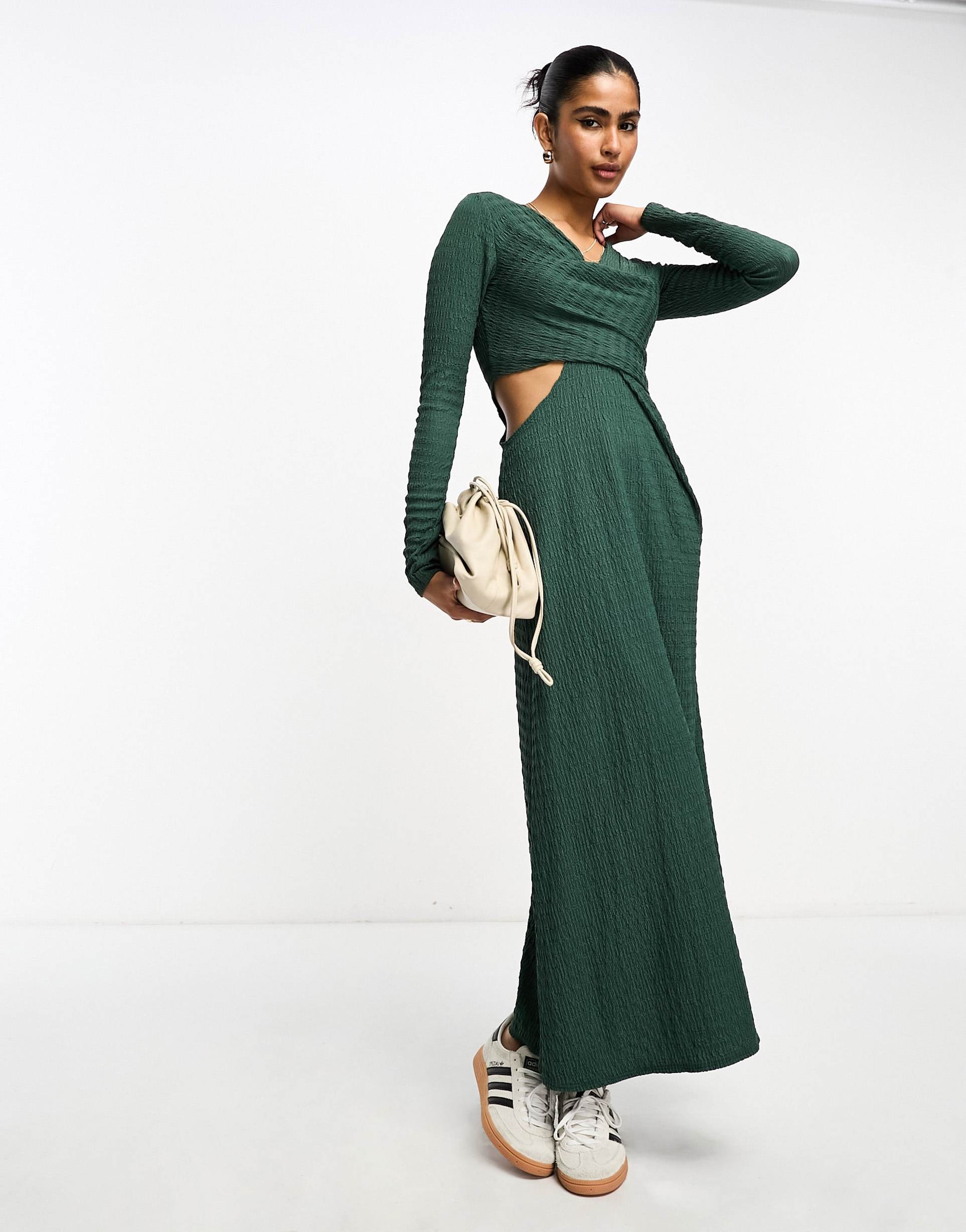 asos design drape midi dress with wrap detail in green