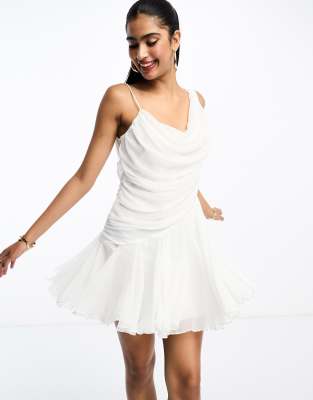 Asos Design Drape Mini Dress With Flippy Skirt In White