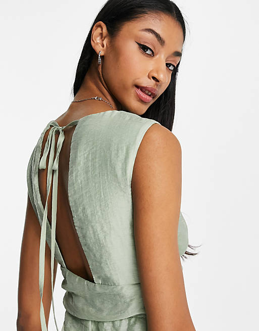 ASOS Design Drape Mini Dress with Wrap Skirt in Textured Fabric in sage-Green
