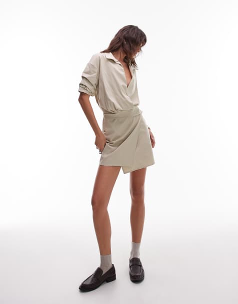 ASOS DESIGN drape mini shirt dress in oat - view 1
