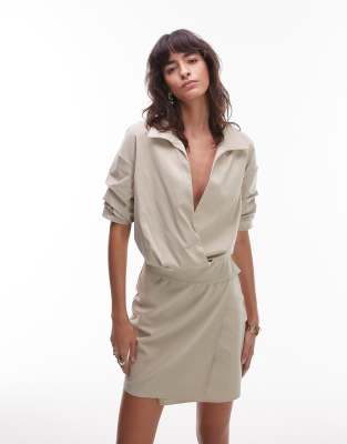 Asos Design Drape Mini Shirt Dress In Neutral