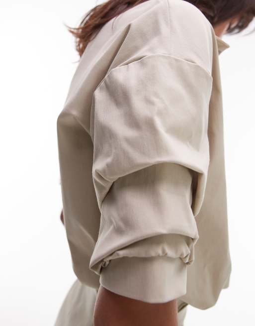 ASOS DESIGN drape mini shirt dress in oat