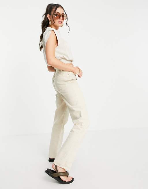 ASOS DESIGN drape neck linen top in natural stone, 4 of 4