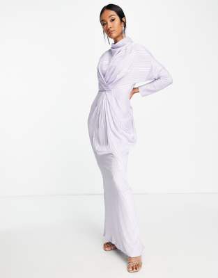 Asos Design Drape Neck Maxi Dress With Satin Stripe In Lilac-purple