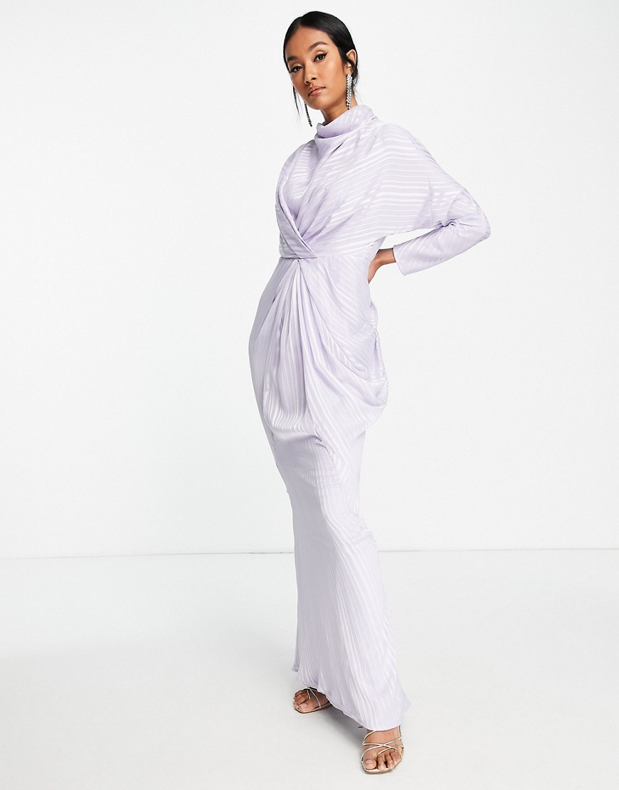 ASOS DESIGN drape neck maxi dress with satin stripe in lilac-Purple