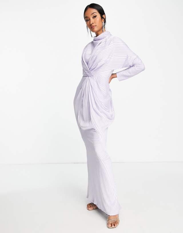 ASOS DESIGN drape neck maxi dress with satin stripe in lilac