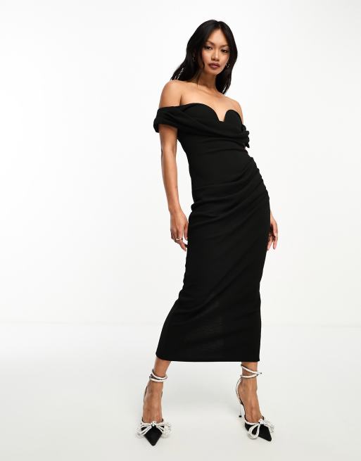 Black midi dress off the shoulder sale